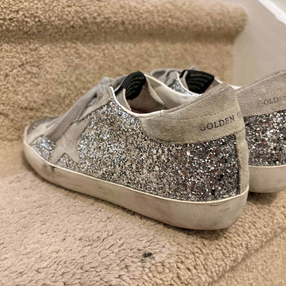 Golden Goose Silver Glitter Superstar Sneakers with Suede Star - Picture 4 of 8